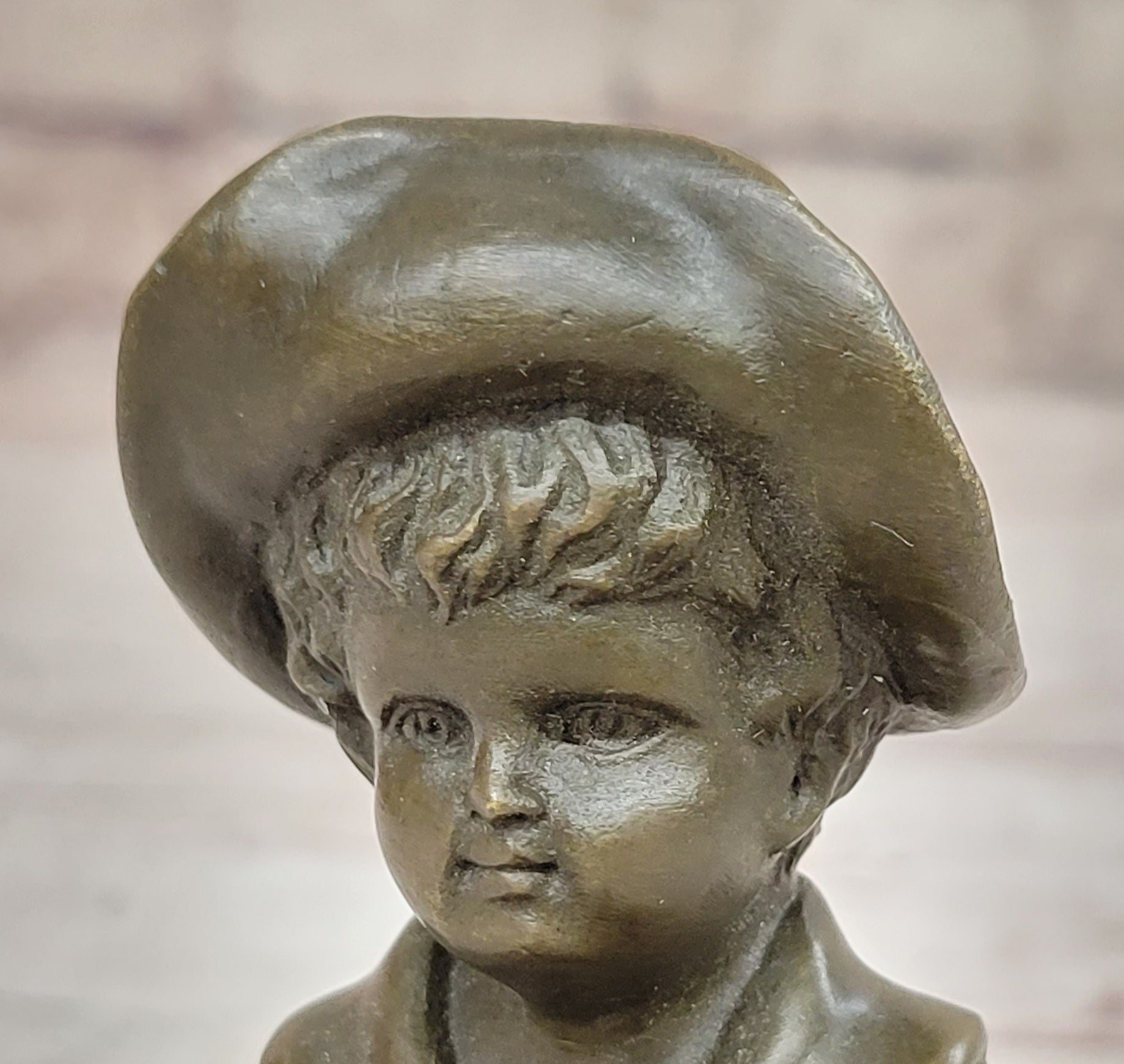 Hat Boy Bronze Sculpture Kid Figurine Artwork