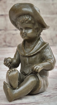 Hat Boy Bronze Sculpture Kid Figurine Artwork