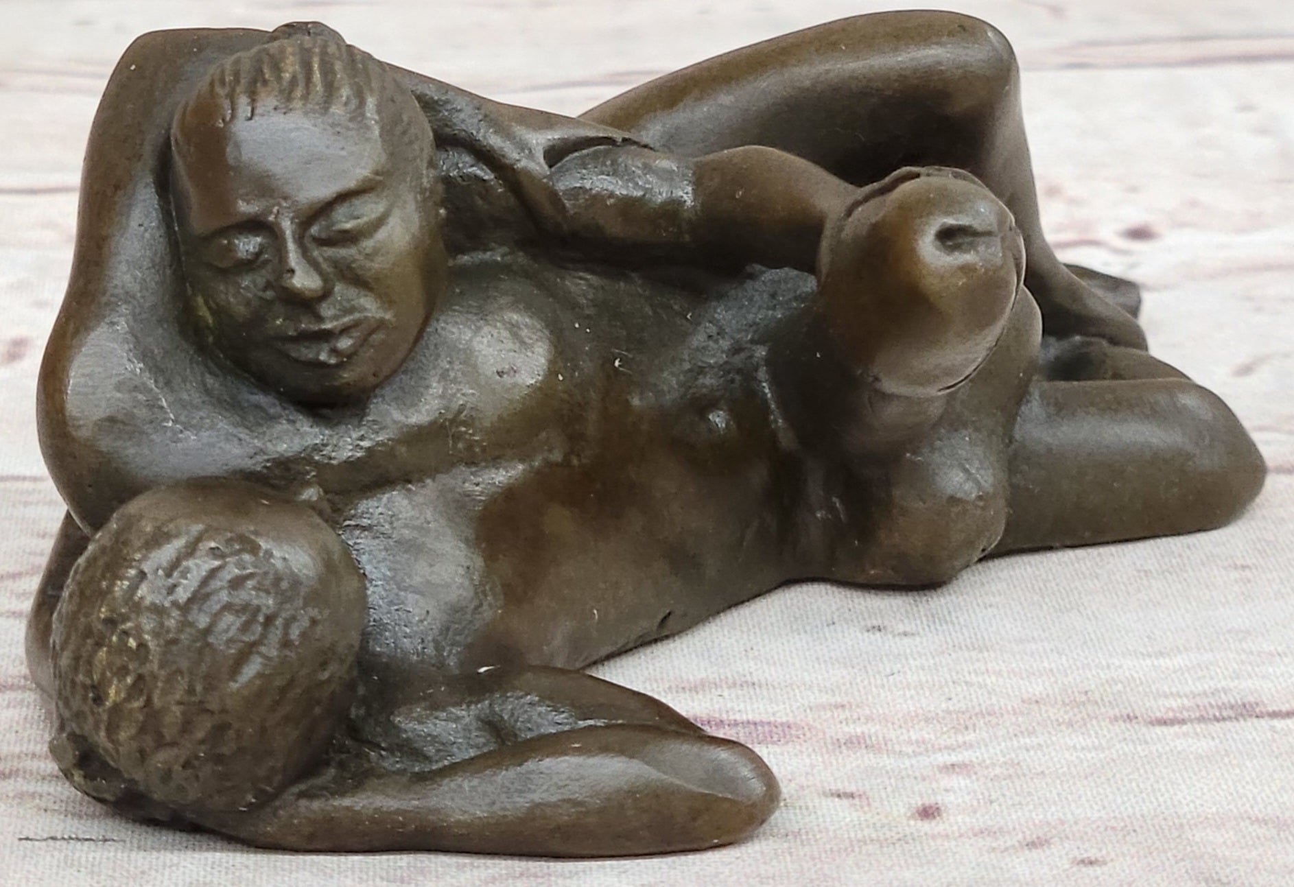 Erotic Novelty Bronze Figurine Sculpture Couple Having Sex Large Phallus Penis 1.5" x 4"