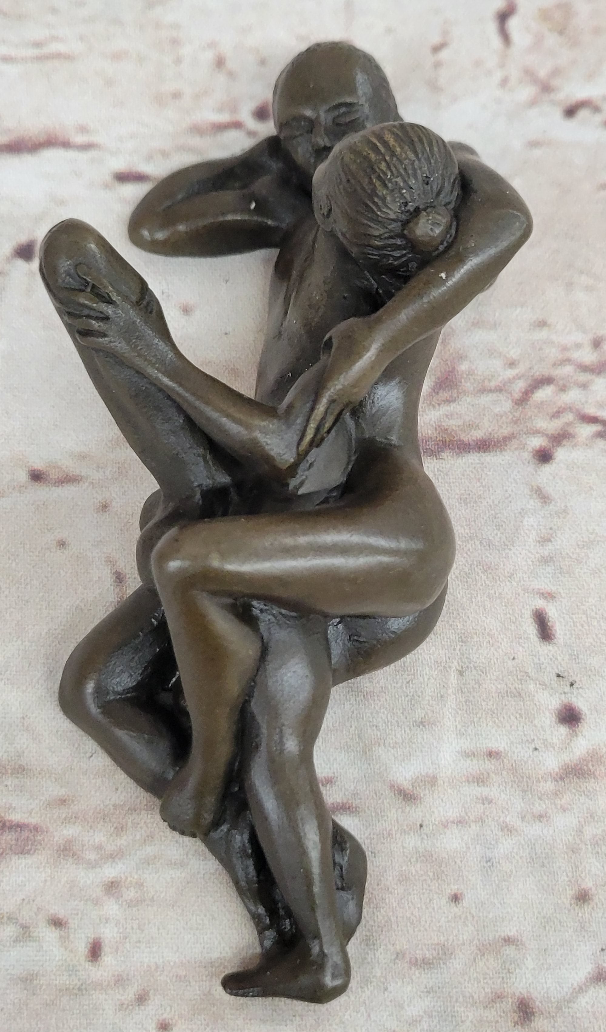 Erotic Novelty Bronze Figurine Sculpture Couple Having Sex Large Phallus Penis 1.5" x 4"