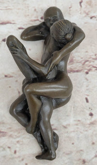 Erotic Novelty Bronze Figurine Sculpture Couple Having Sex Large Phallus Penis 1.5" x 4"