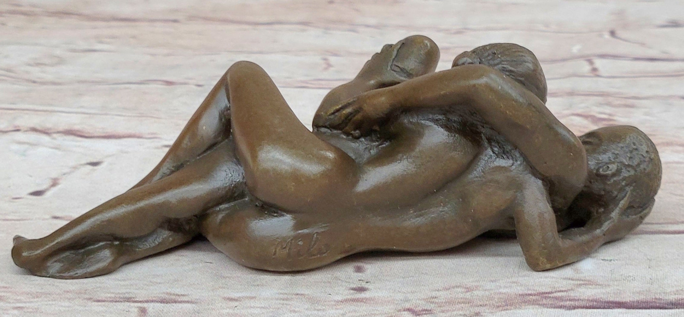 Erotic Novelty Bronze Figurine Sculpture Couple Having Sex Large Phallus Penis 1.5" x 4"
