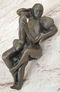 Erotic Novelty Bronze Figurine Sculpture Couple Having Sex Large Phallus Penis 1.5" x 4"