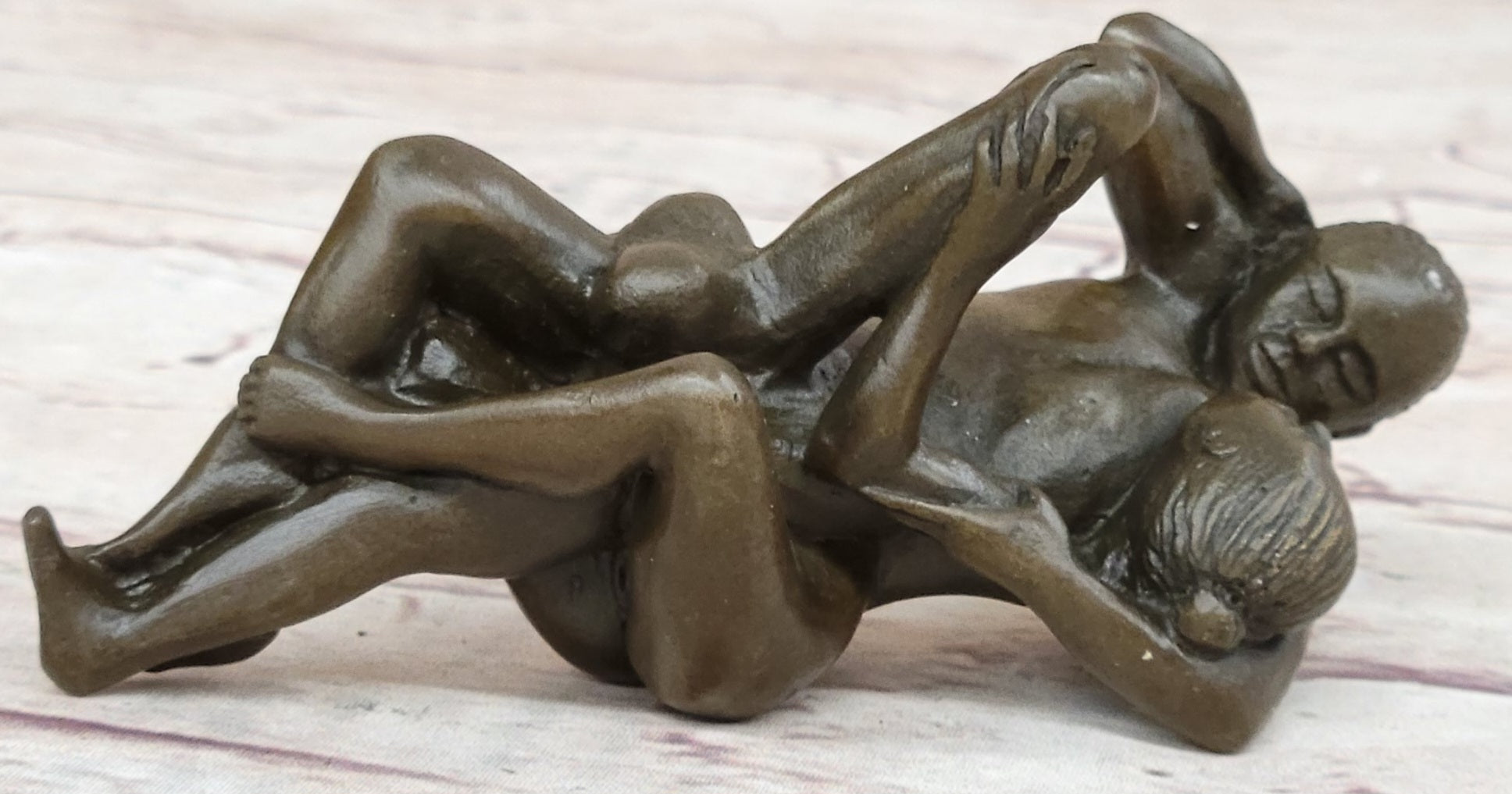 Erotic Novelty Bronze Figurine Sculpture Couple Having Sex Large Phallus Penis 1.5" x 4"