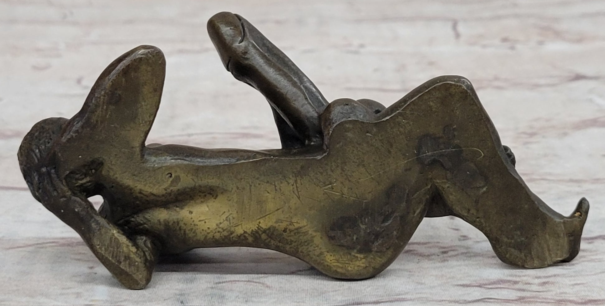 Erotic Novelty Bronze Figurine Sculpture Couple Having Sex Large Phallus Penis 1.5" x 4"