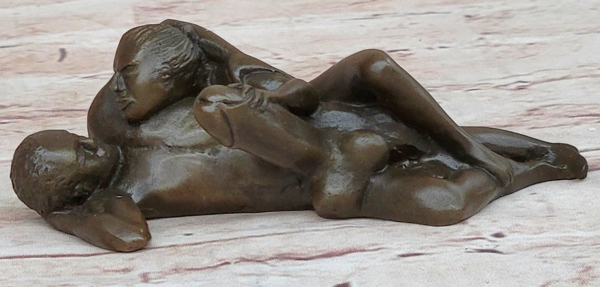 Erotic Novelty Bronze Figurine Sculpture Couple Having Sex Large Phallus Penis 1.5" x 4"