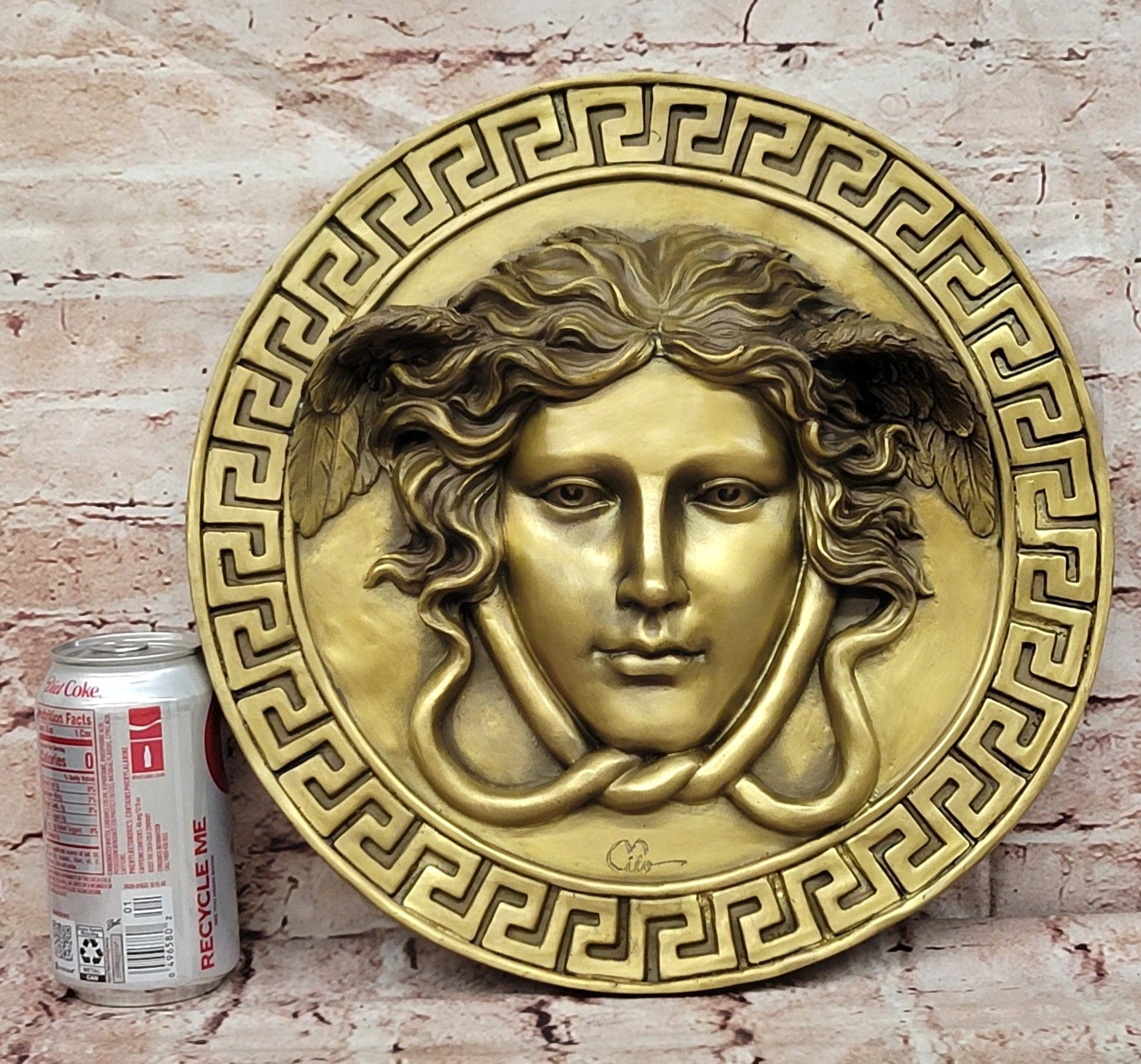 Signed Original Bas Relief Medusa Wall Mount Bronze Sculpture Figurine Statue