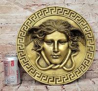Signed Original Bas Relief Medusa Wall Mount Bronze Sculpture Figurine Statue