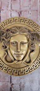 Signed Original Bas Relief Medusa Wall Mount Bronze Sculpture Figurine Statue