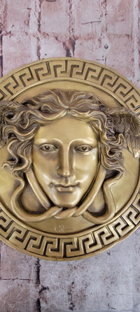Signed Original Bas Relief Medusa Wall Mount Bronze Sculpture Figurine Statue