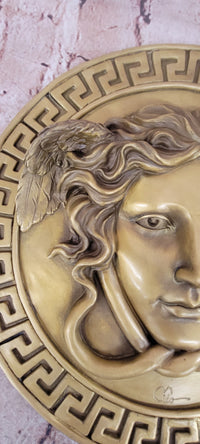 Signed Original Bas Relief Medusa Wall Mount Bronze Sculpture Figurine Statue