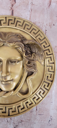 Signed Original Bas Relief Medusa Wall Mount Bronze Sculpture Figurine Statue