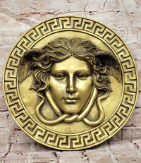 Signed Original Bas Relief Medusa Wall Mount Bronze Sculpture Figurine Statue