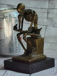 MODERN ART SOLID BRONZE ''SKELETON THINKER'' SIGNED MILO HOT CAST MARBLE FIGURINE