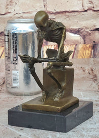 Skeleton Thinker Memento Mori Bronze Sculpture 6" x 4"