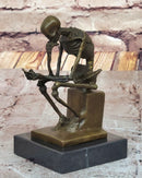 Skeleton Thinker Memento Mori Bronze Sculpture 6" x 4"