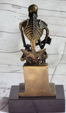 MODERN ART SOLID BRONZE ''SKELETON THINKER'' SIGNED MILO HOT CAST MARBLE FIGURINE