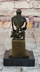 Skeleton Thinker Memento Mori Bronze Sculpture 6" x 4"