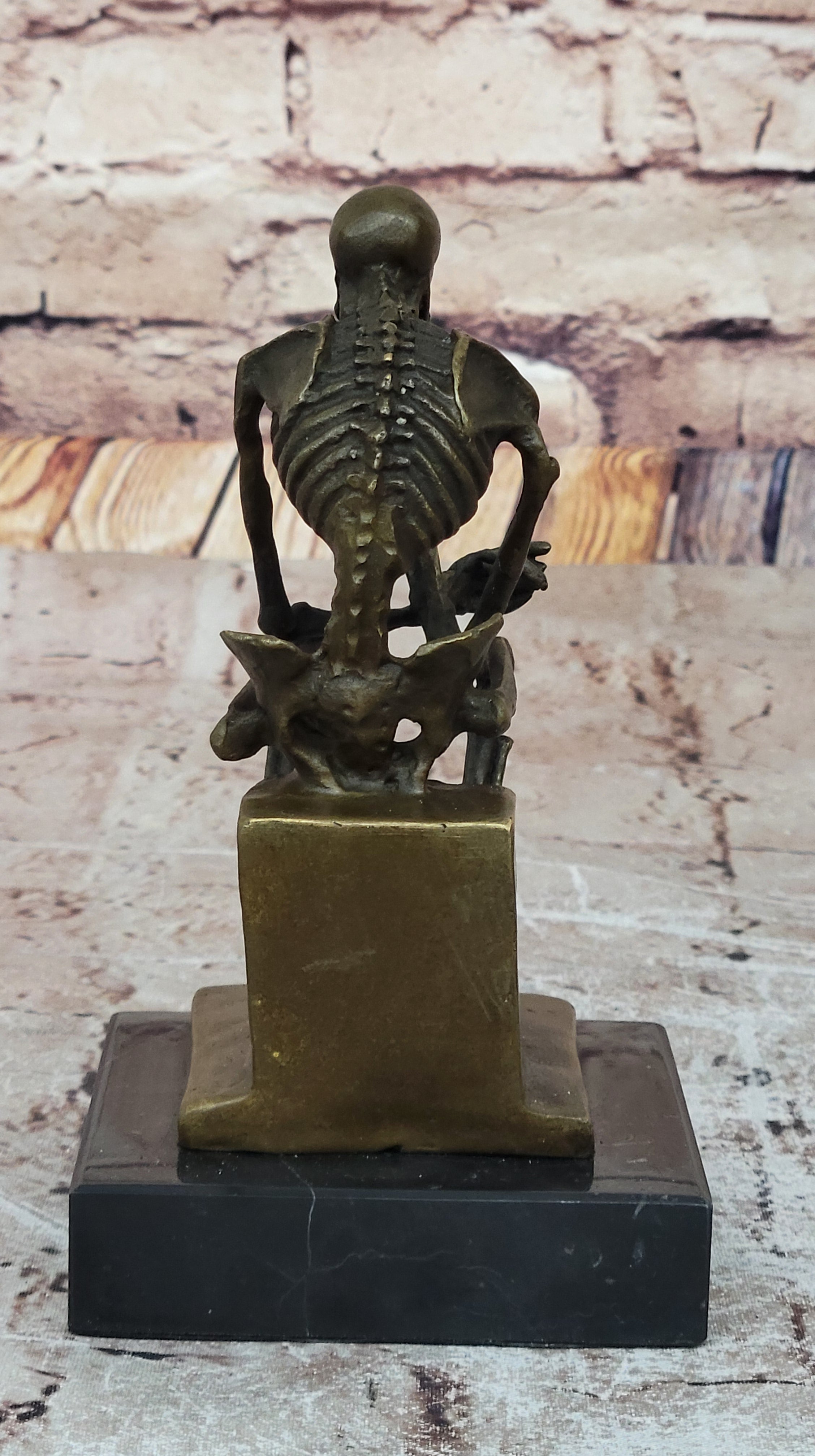 Skeleton Thinker Memento Mori Bronze Sculpture 6" x 4"