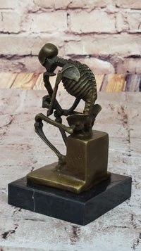 Skeleton Thinker Memento Mori Bronze Sculpture 6" x 4"