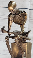 MODERN ART SOLID BRONZE ''SKELETON THINKER'' SIGNED MILO HOT CAST MARBLE FIGURINE