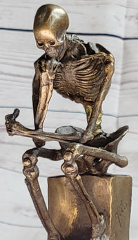 MODERN ART SOLID BRONZE ''SKELETON THINKER'' SIGNED MILO HOT CAST MARBLE FIGURINE