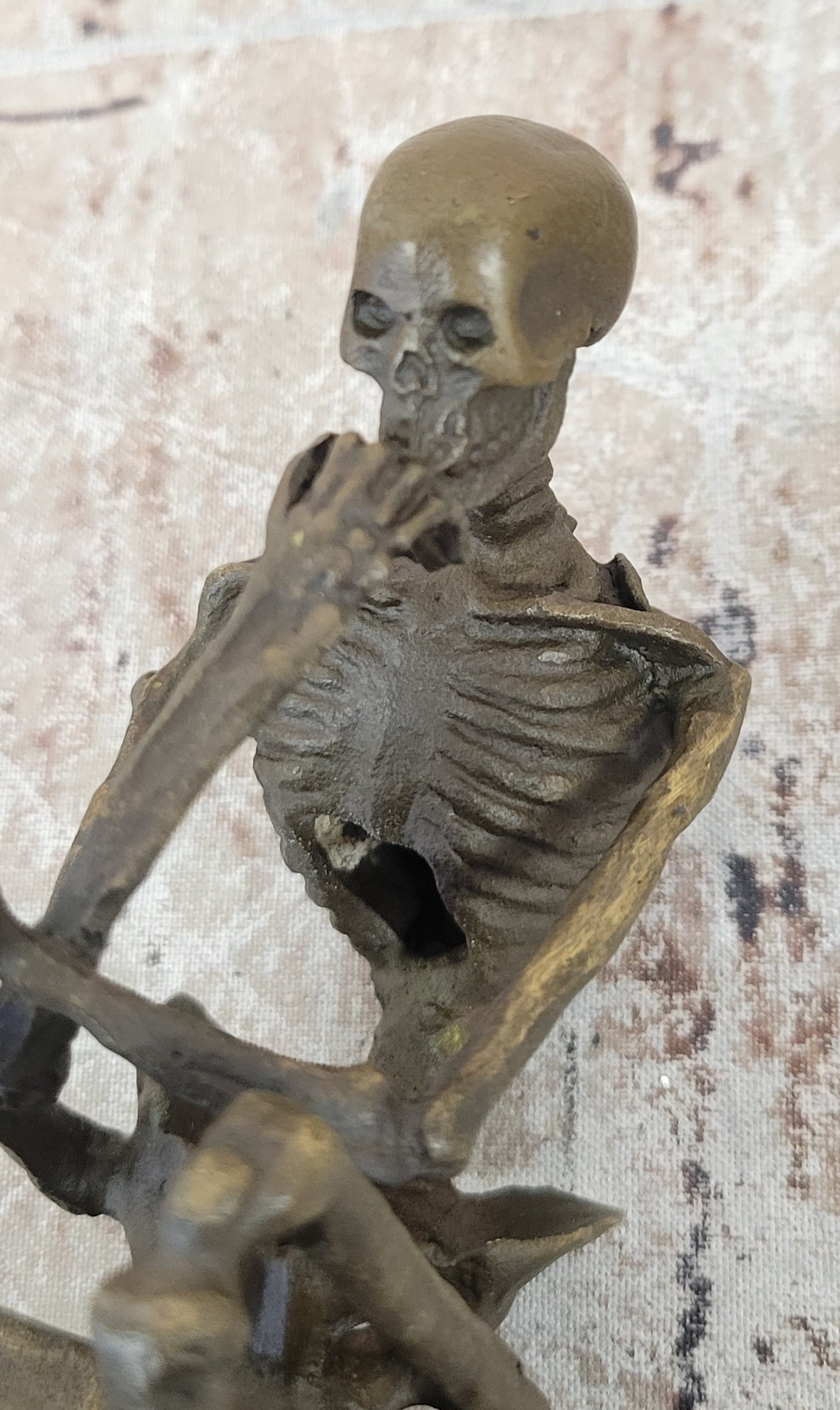Skeleton Thinker Memento Mori Bronze Sculpture 6" x 4"