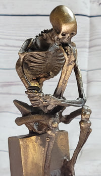 MODERN ART SOLID BRONZE ''SKELETON THINKER'' SIGNED MILO HOT CAST MARBLE FIGURINE