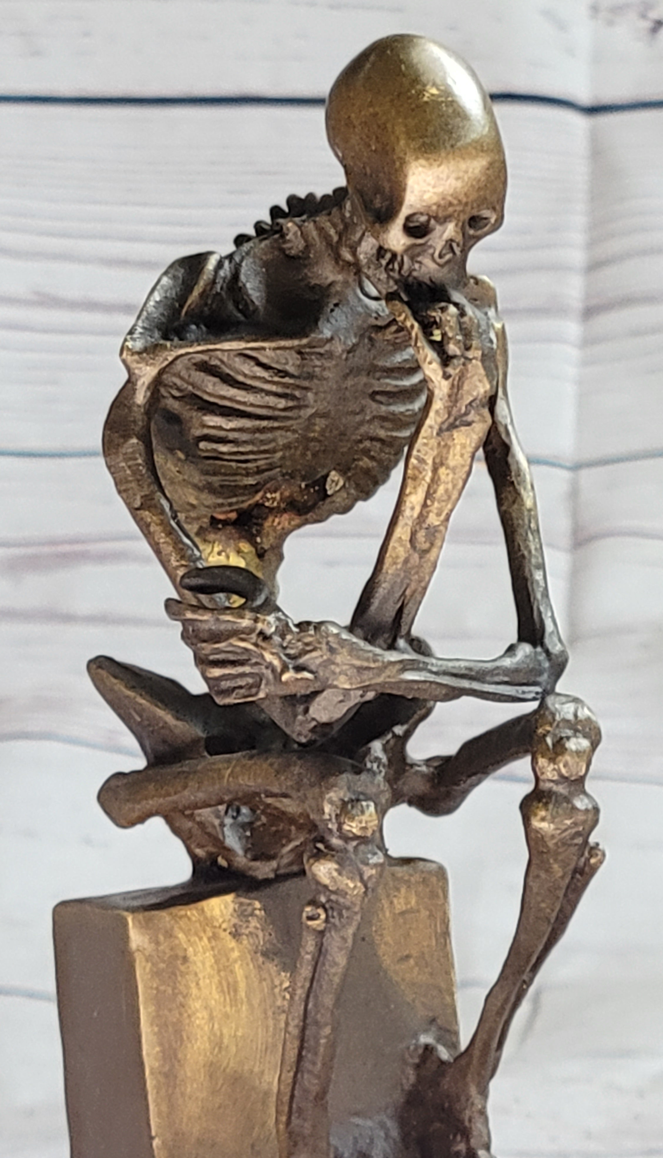 MODERN ART SOLID BRONZE ''SKELETON THINKER'' SIGNED MILO HOT CAST MARBLE FIGURINE