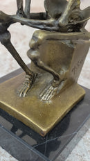 Skeleton Thinker Memento Mori Bronze Sculpture 6" x 4"
