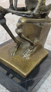 Skeleton Thinker Memento Mori Bronze Sculpture 6" x 4"