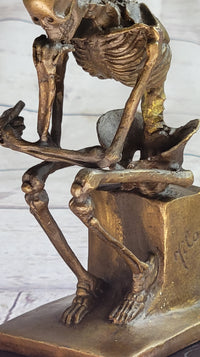 MODERN ART SOLID BRONZE ''SKELETON THINKER'' SIGNED MILO HOT CAST MARBLE FIGURINE