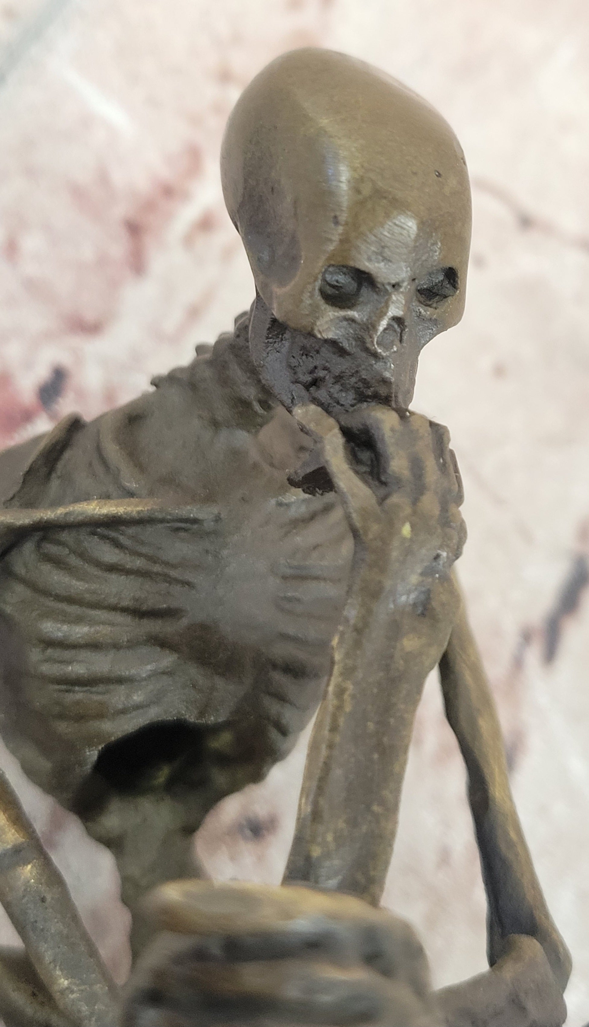 Skeleton Thinker Memento Mori Bronze Sculpture 6" x 4"