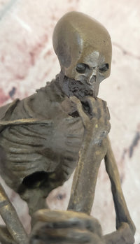 Skeleton Thinker Memento Mori Bronze Sculpture 6" x 4"