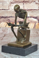 Skeleton Thinker Memento Mori Bronze Sculpture 6" x 4"