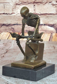 Skeleton Thinker Memento Mori Bronze Sculpture 6" x 4"