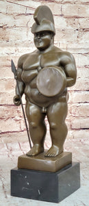 Botero Roman Soldier Bronze Sculpture Marble Base