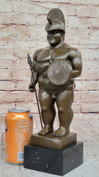 Botero Roman Soldier Bronze Sculpture Marble Base
