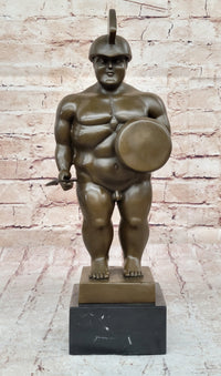 Botero Roman Soldier Bronze Sculpture Marble Base