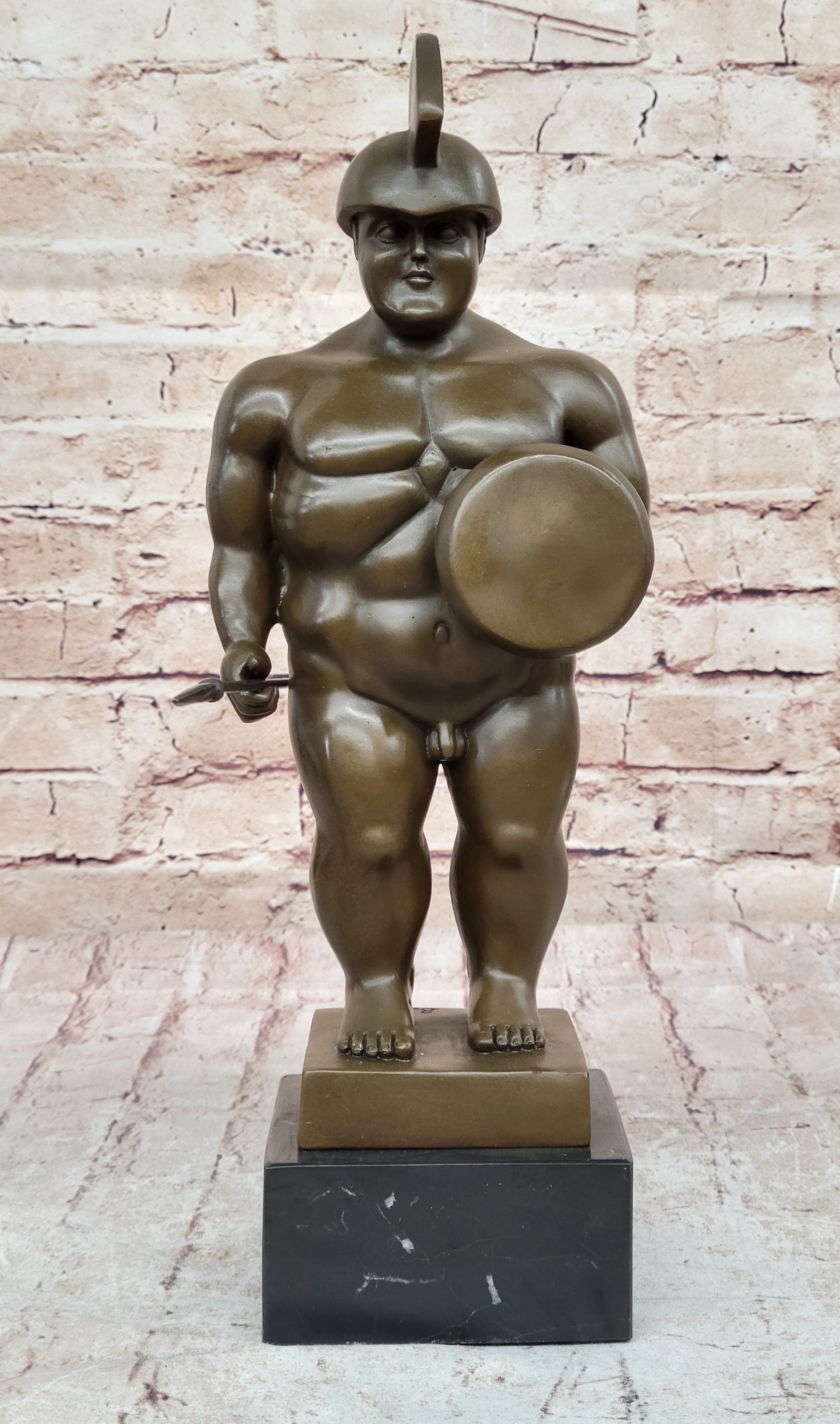 Botero Roman Soldier Bronze Sculpture Marble Base