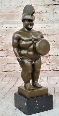 Botero Roman Soldier Bronze Sculpture Marble Base