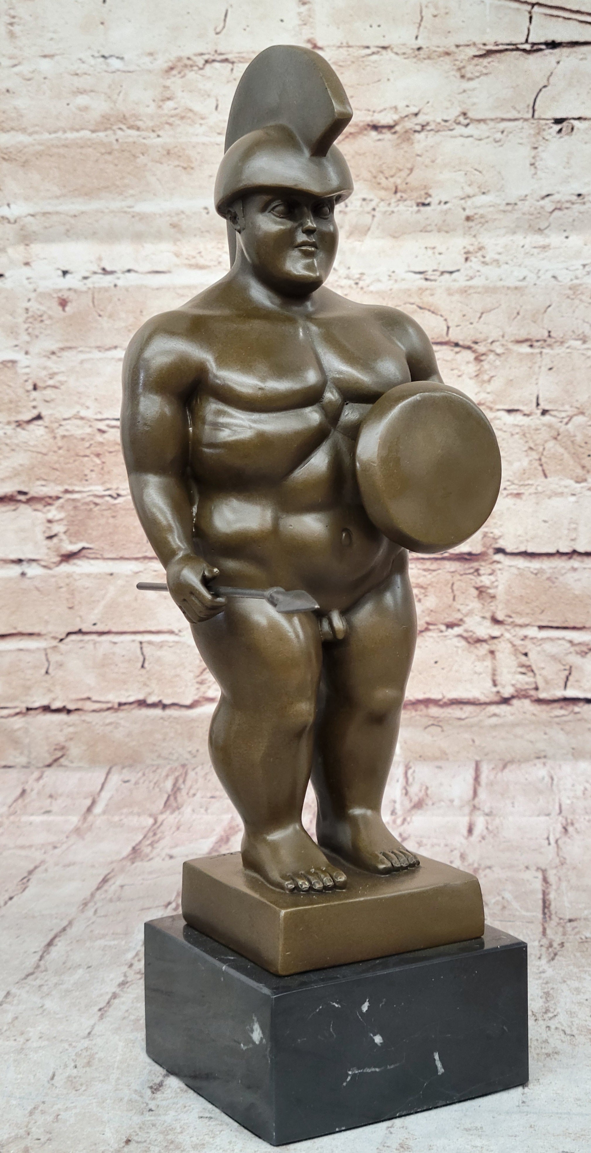 Botero Roman Soldier Bronze Sculpture Marble Base