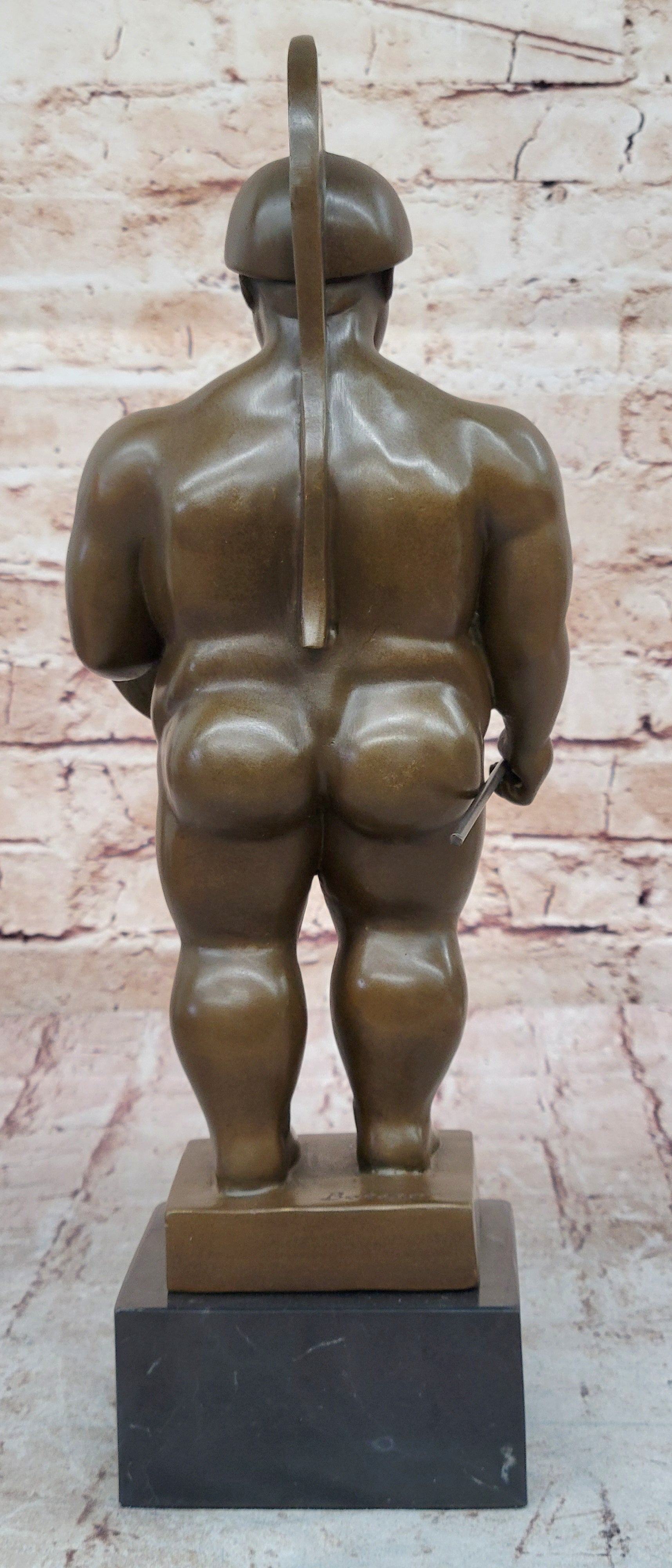 Botero Roman Soldier Bronze Sculpture Marble Base