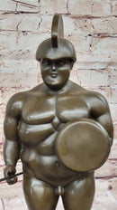 Botero Roman Soldier Bronze Sculpture Marble Base