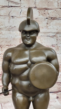 Botero Roman Soldier Bronze Sculpture Marble Base