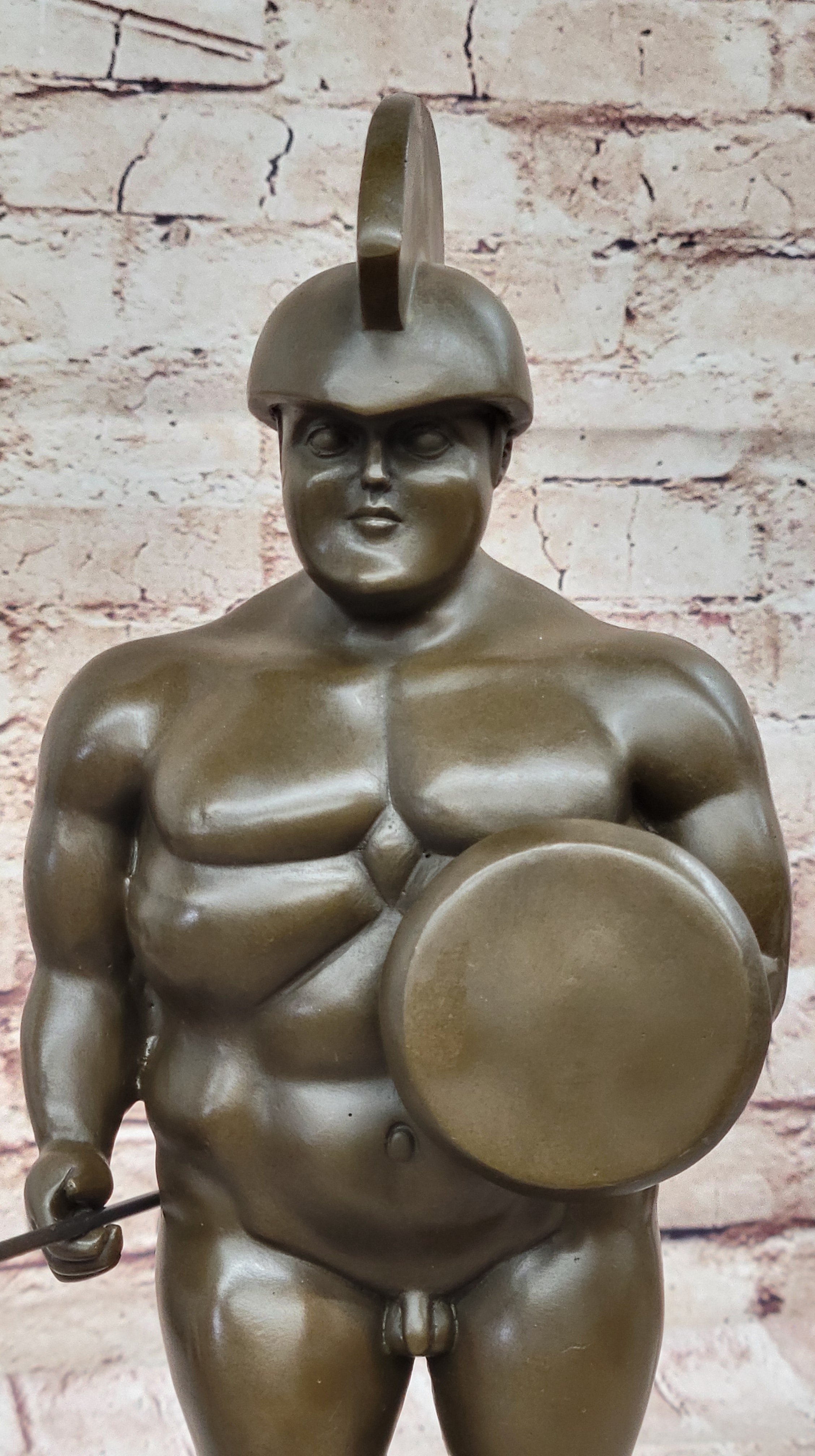 Botero Roman Soldier Bronze Sculpture Marble Base