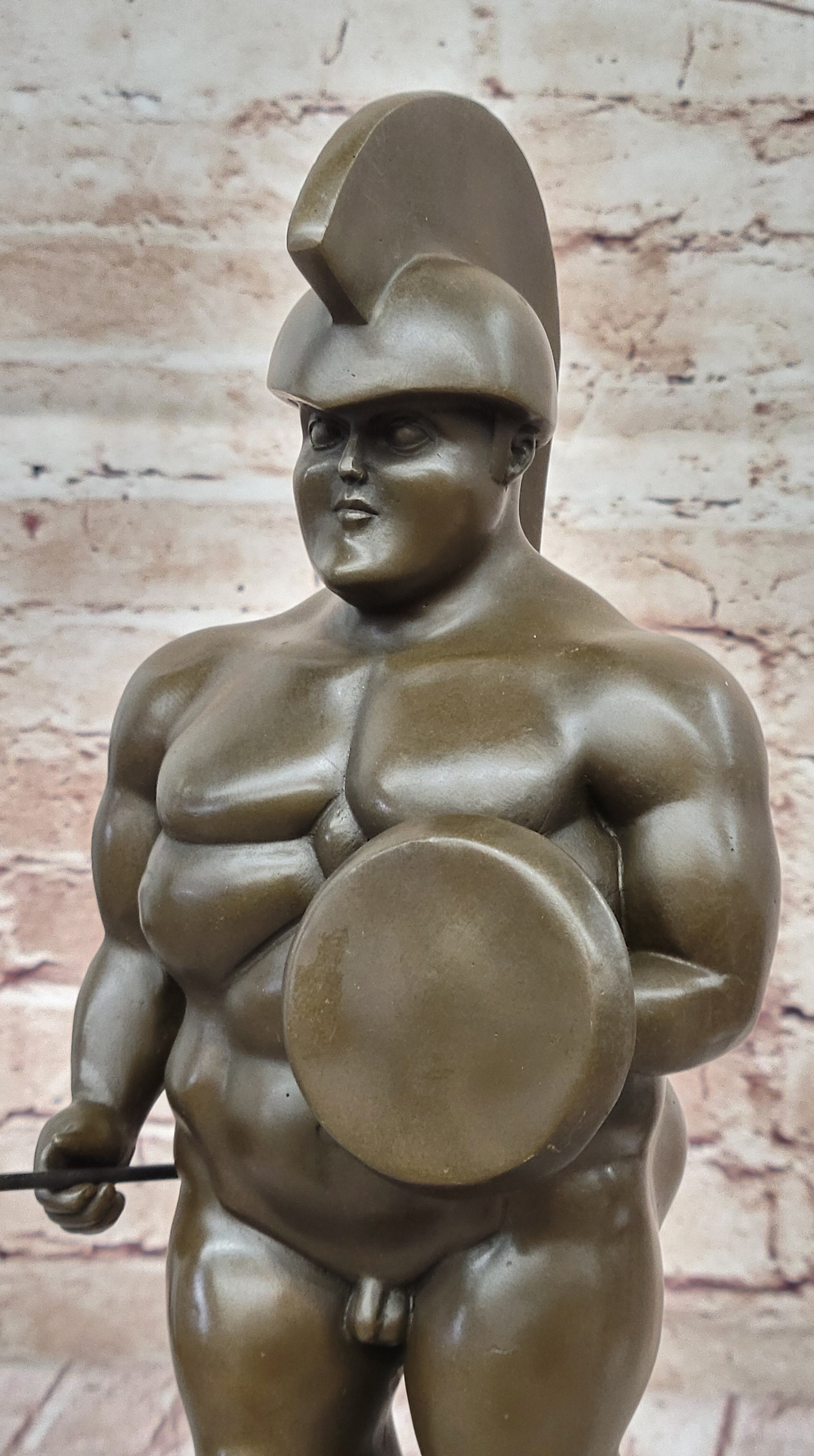 Botero Roman Soldier Bronze Sculpture Marble Base