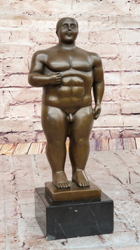 Nude Chubby Male Figure by Fernando Botero Bronze Statue Sculpture Figure 13" x 4"