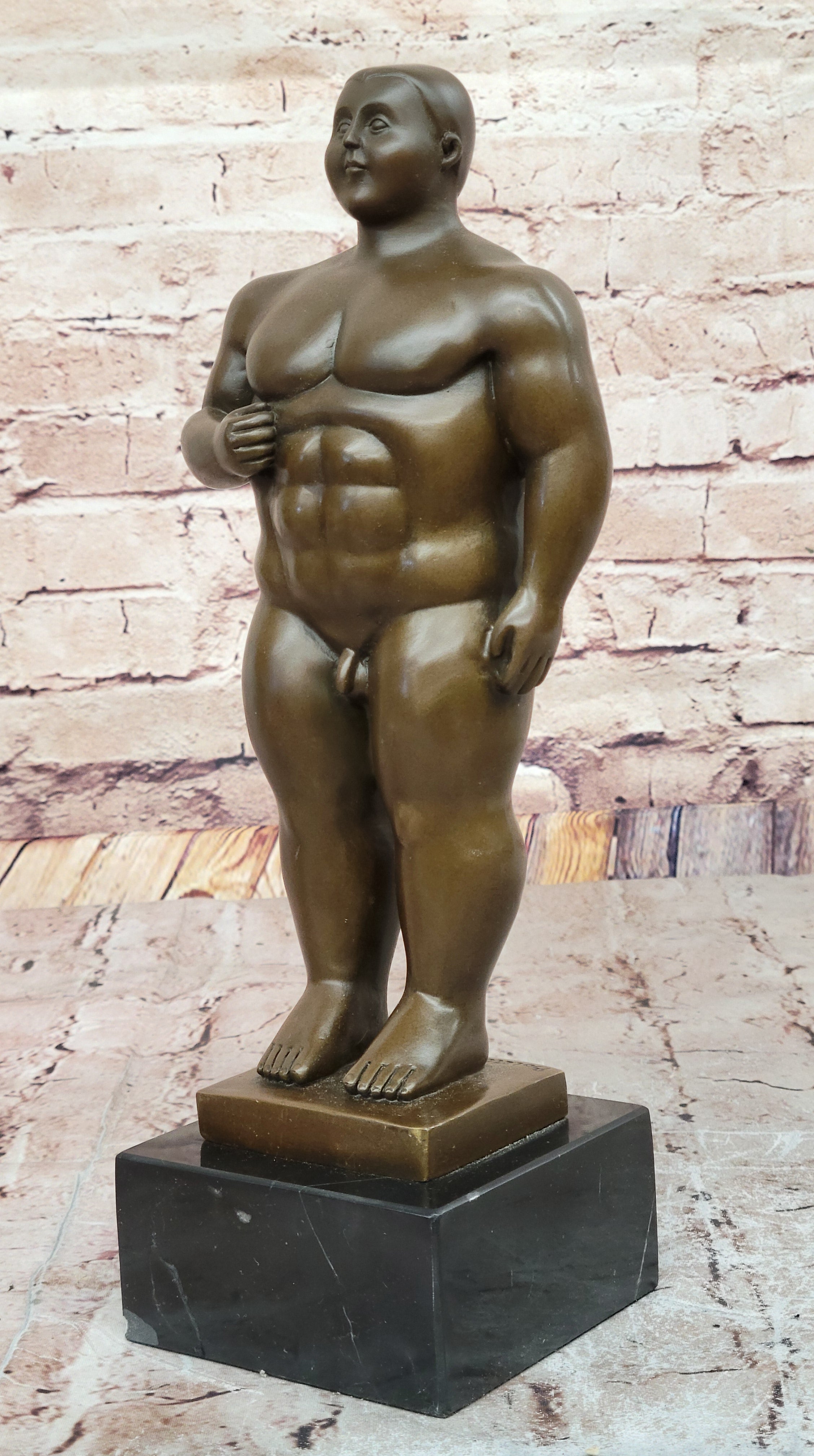 Nude Chubby Male Figure by Fernando Botero Bronze Statue Sculpture Figure 13" x 4"