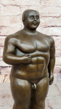 Nude Chubby Male Figure by Fernando Botero Bronze Statue Sculpture Figure 13" x 4"